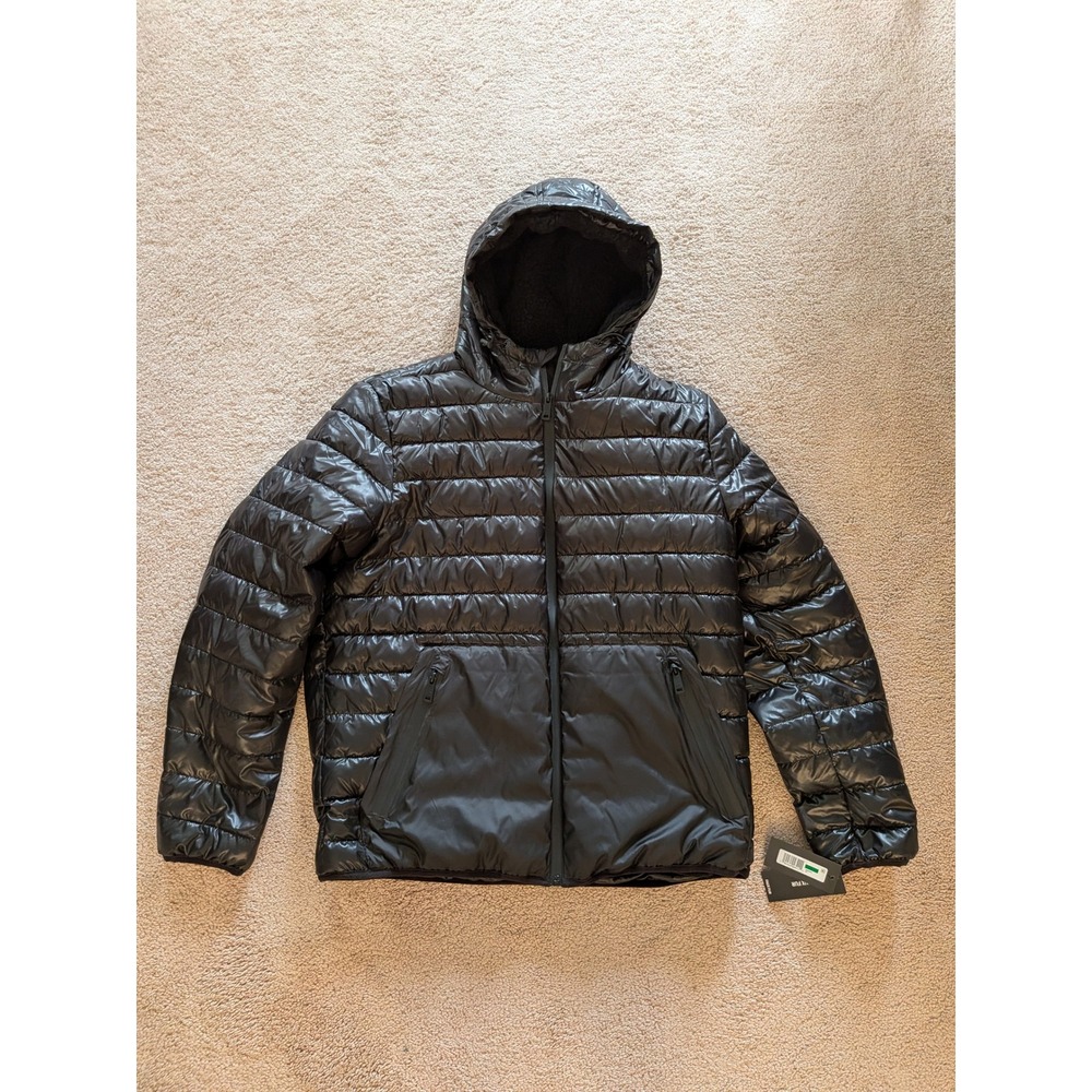 NWT Kenneth Cole New York Black Puffer Jacket Shearling Lined L